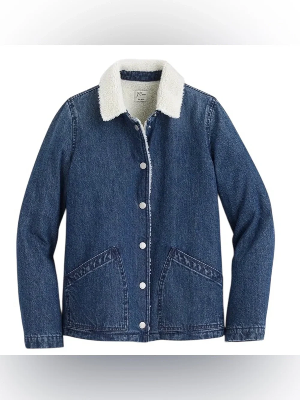 J. Crew Dark Blue Denim Jacket with Cream Sherpa Collar